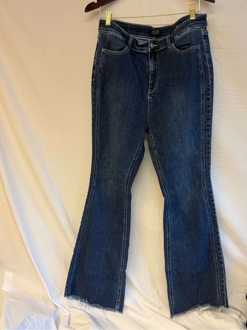 Judy Blue Dark Blue Flare Jeans with Raw Hem